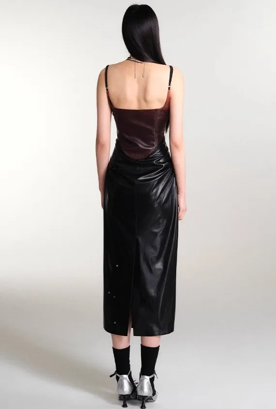 Gradient Studded Leather Camisole Dress
