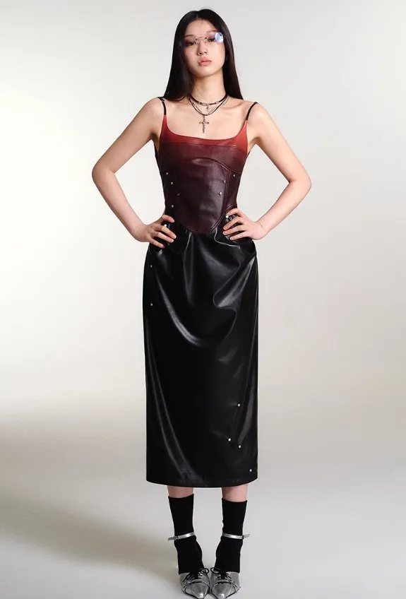 Gradient Studded Leather Camisole Dress
