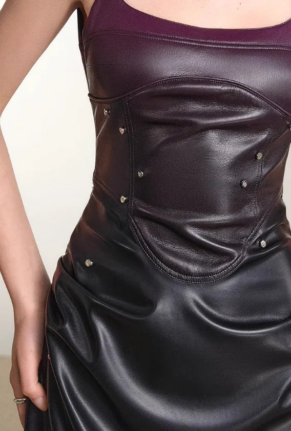 Gradient Studded Leather Camisole Dress