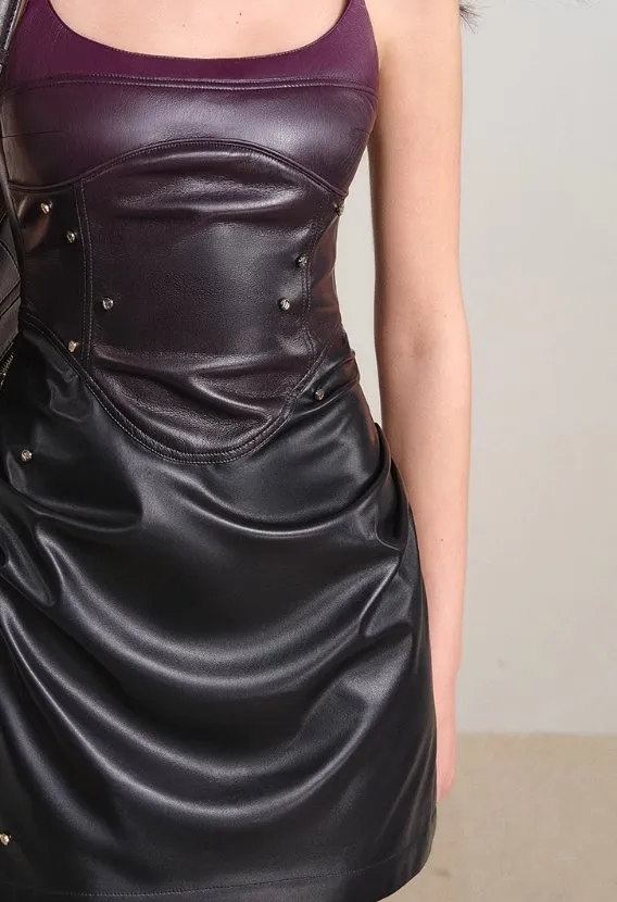 Gradient Studded Leather Camisole Dress