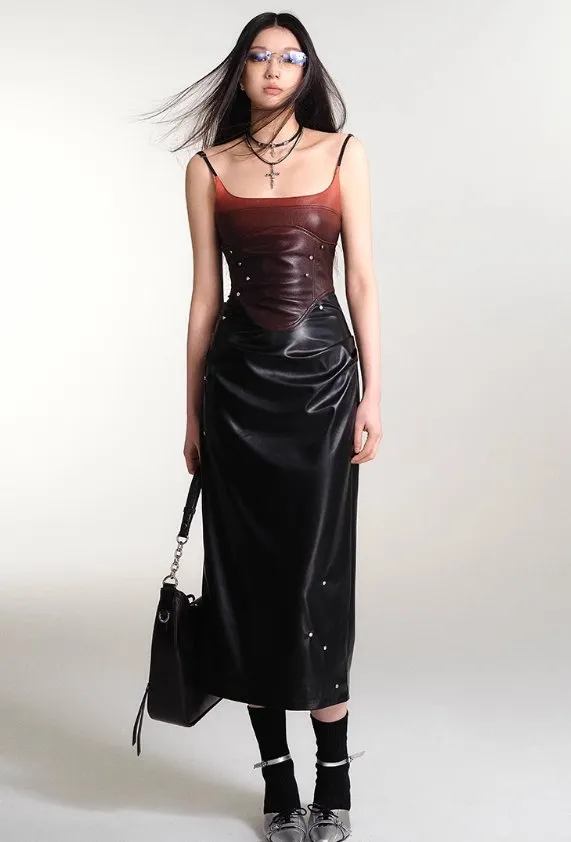 Gradient Studded Leather Camisole Dress