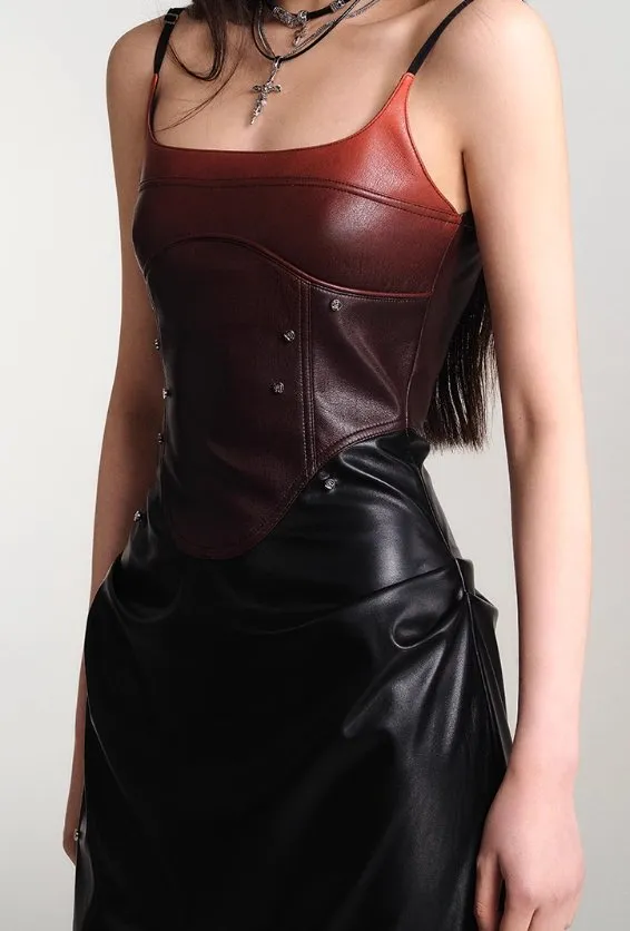 Gradient Studded Leather Camisole Dress