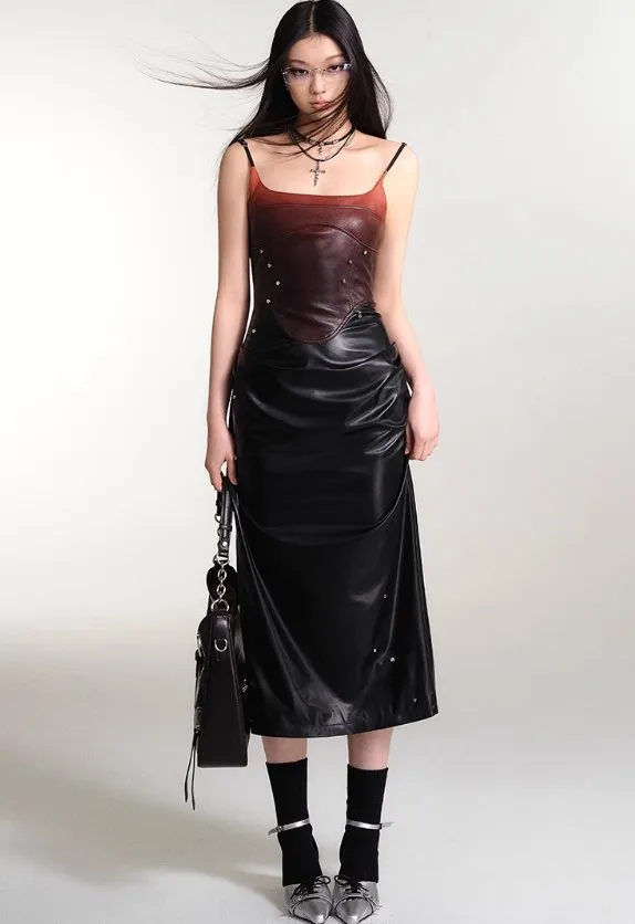 Gradient Studded Leather Camisole Dress