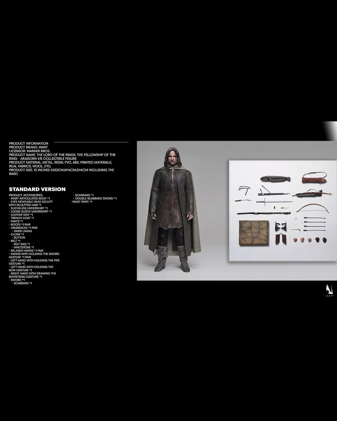 INART The Lord Of The Rings The Fellowship Of The Ring Aragorn 1/6th Scale Collectible Figure Premium Edition (Rooted Hair)