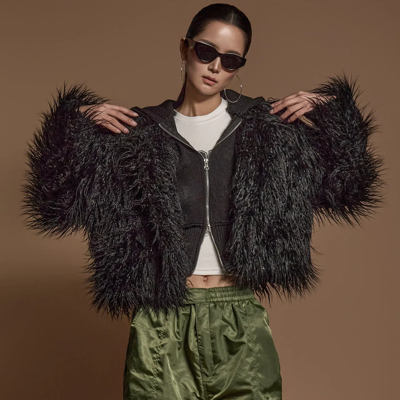 J2573 Fringe Fur Jacket