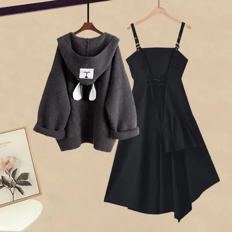 Kawaii Delight: Hooded Bear Ears Cardigan Sweater Set
