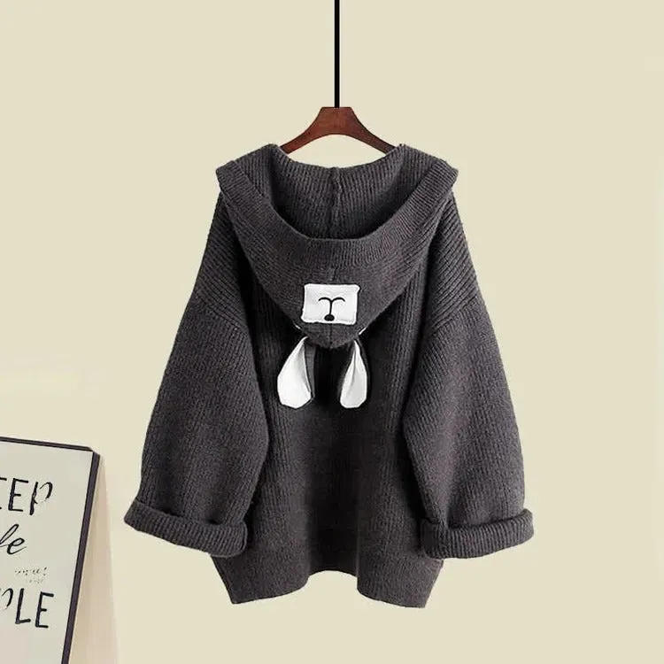 Kawaii Hooded Bear Ears Cardigan Sweater Slip Dress Two Piece Set