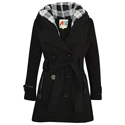Kids Girls Overcoat Hooded Trench Coat Padded Oversized Lapels Long Parka Jacket