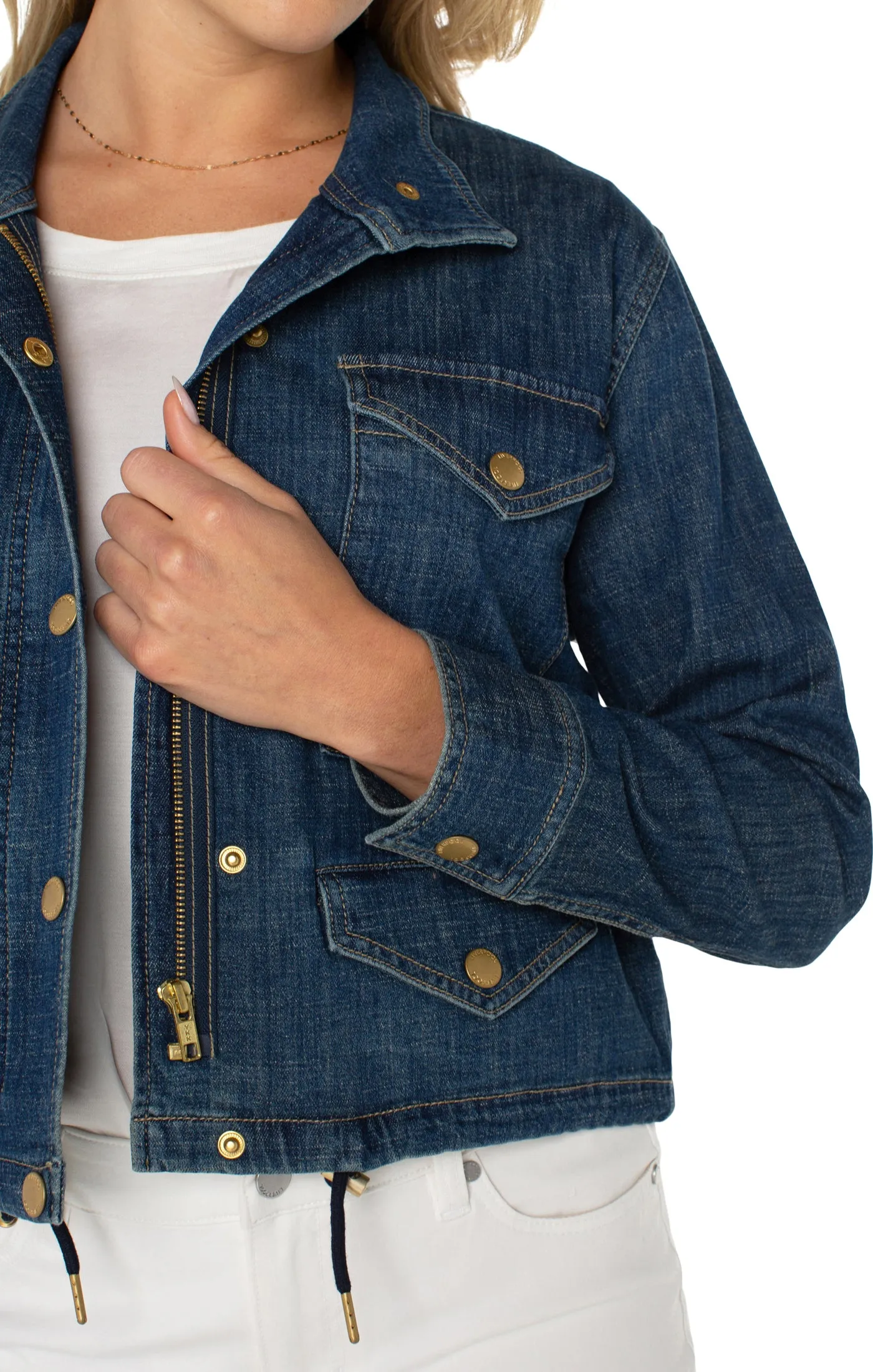 Liverpool Cropped Denim Cargo Jacket