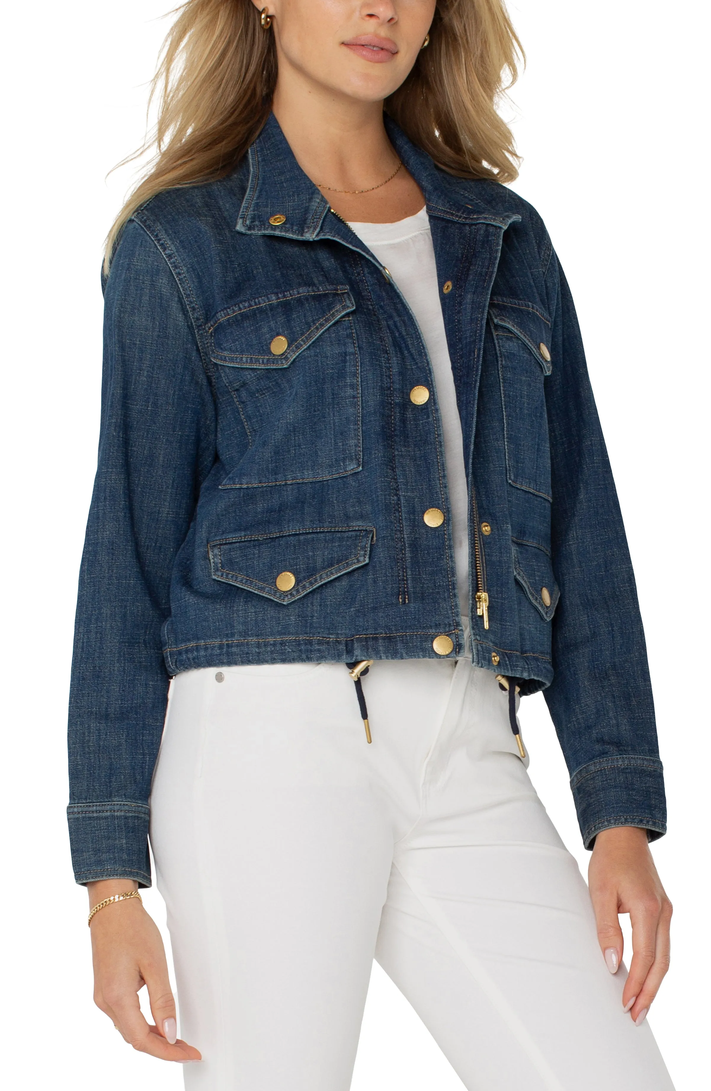 Liverpool Cropped Denim Cargo Jacket