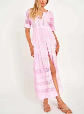 LoveShackFancy Edie Lace Short Sleeve Midi Shirt Dress
