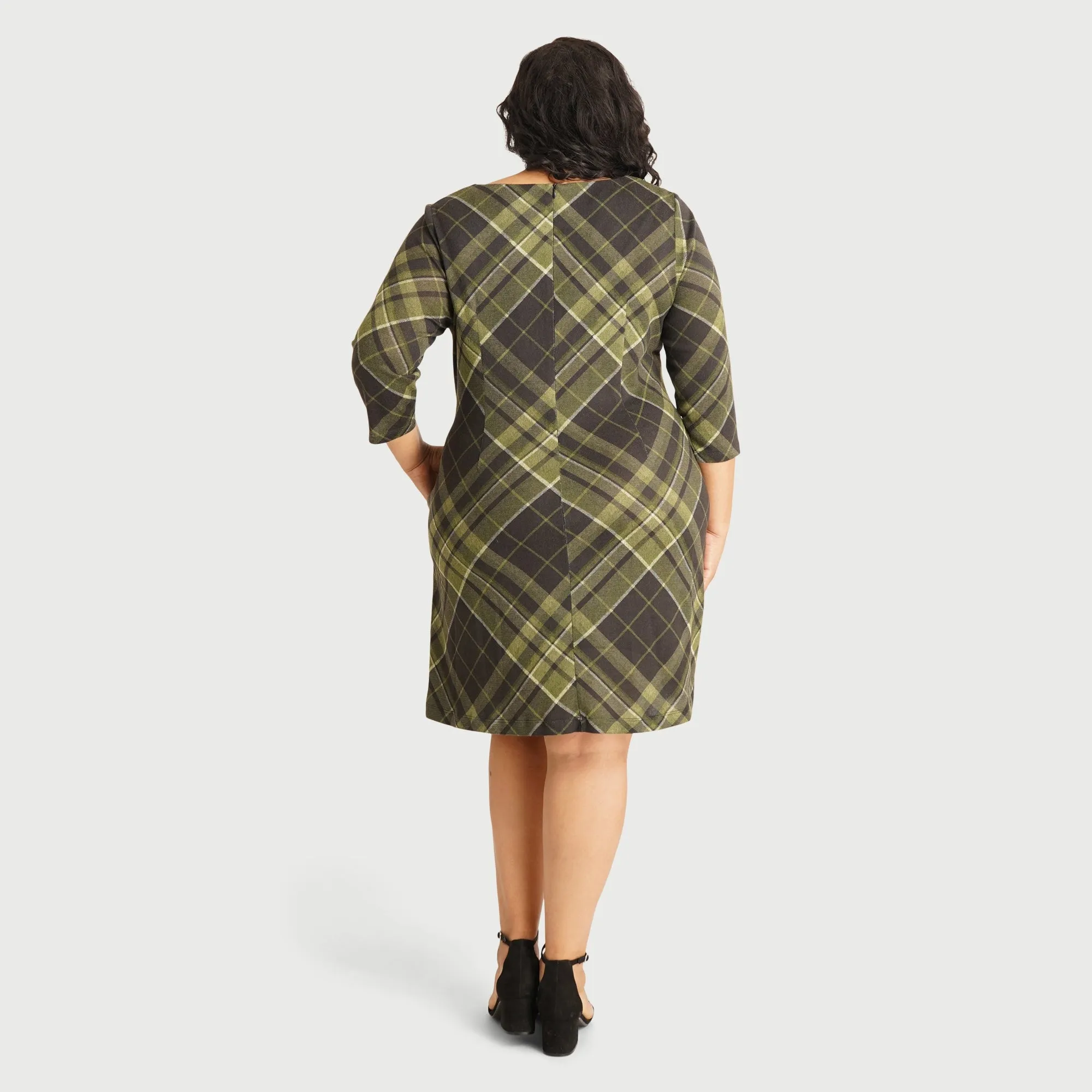 Maggie Olive Plaid Sweater Dress
