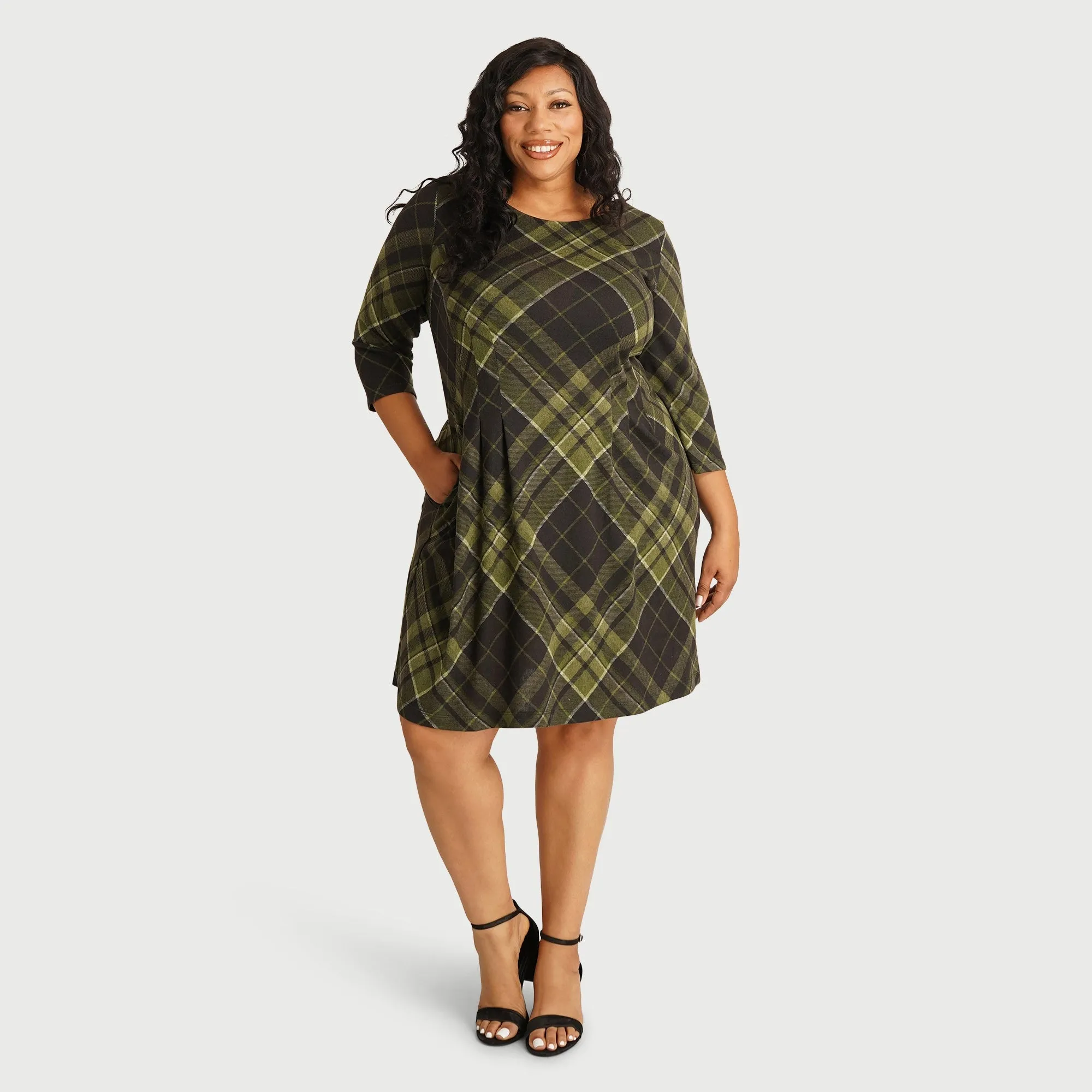 Maggie Olive Plaid Sweater Dress