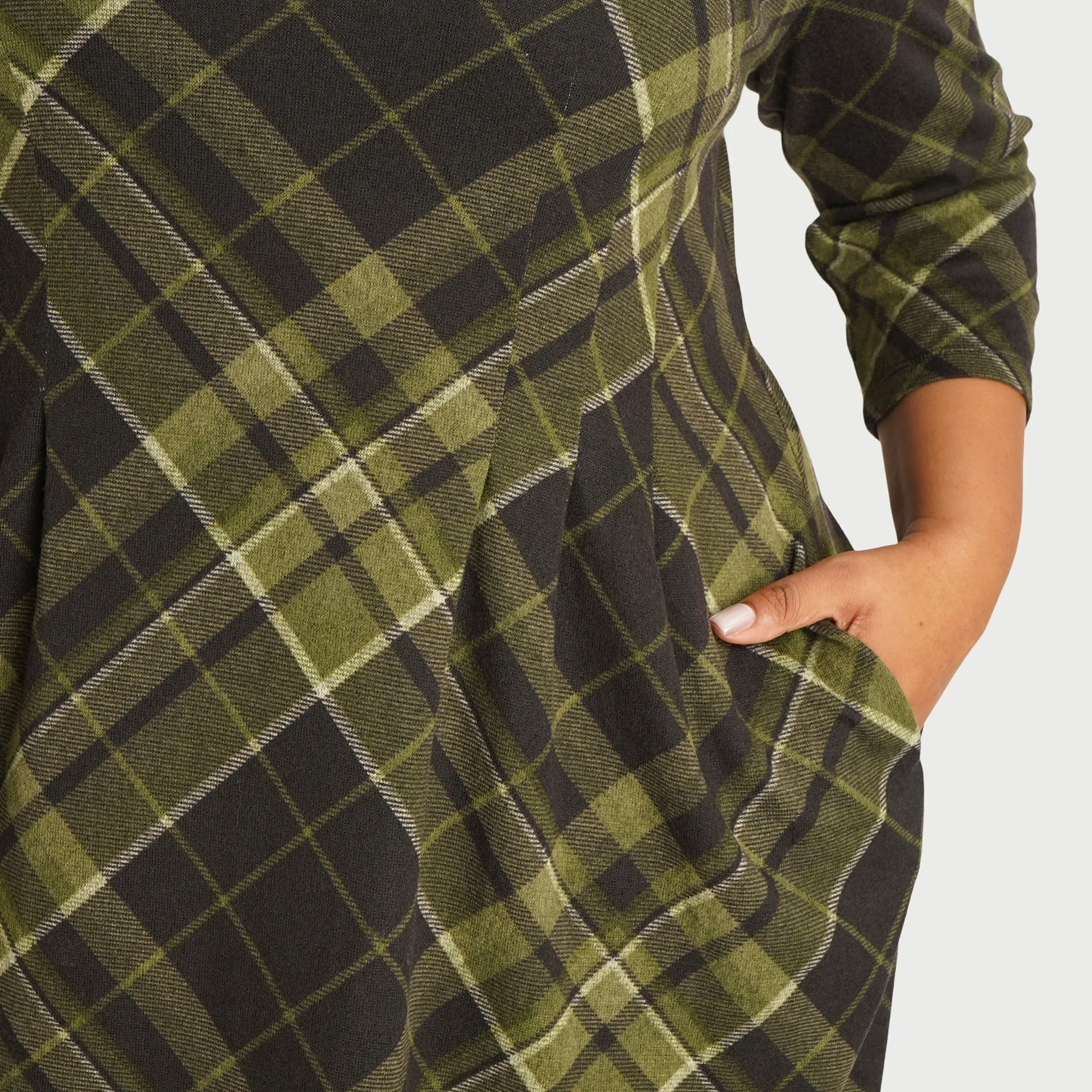 Maggie Olive Plaid Sweater Dress