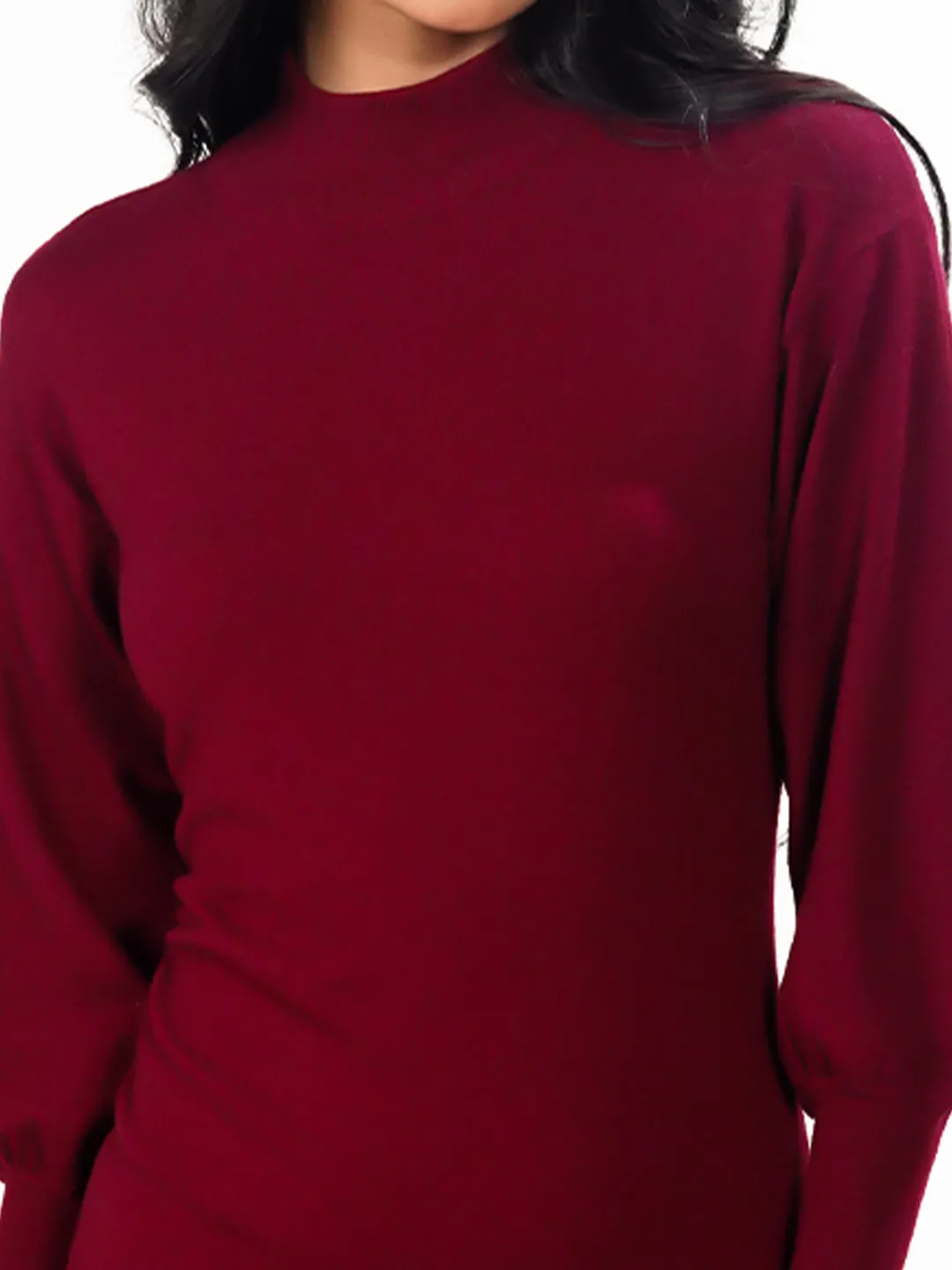 Maroon Solid Slip-On Short Sweater Dress