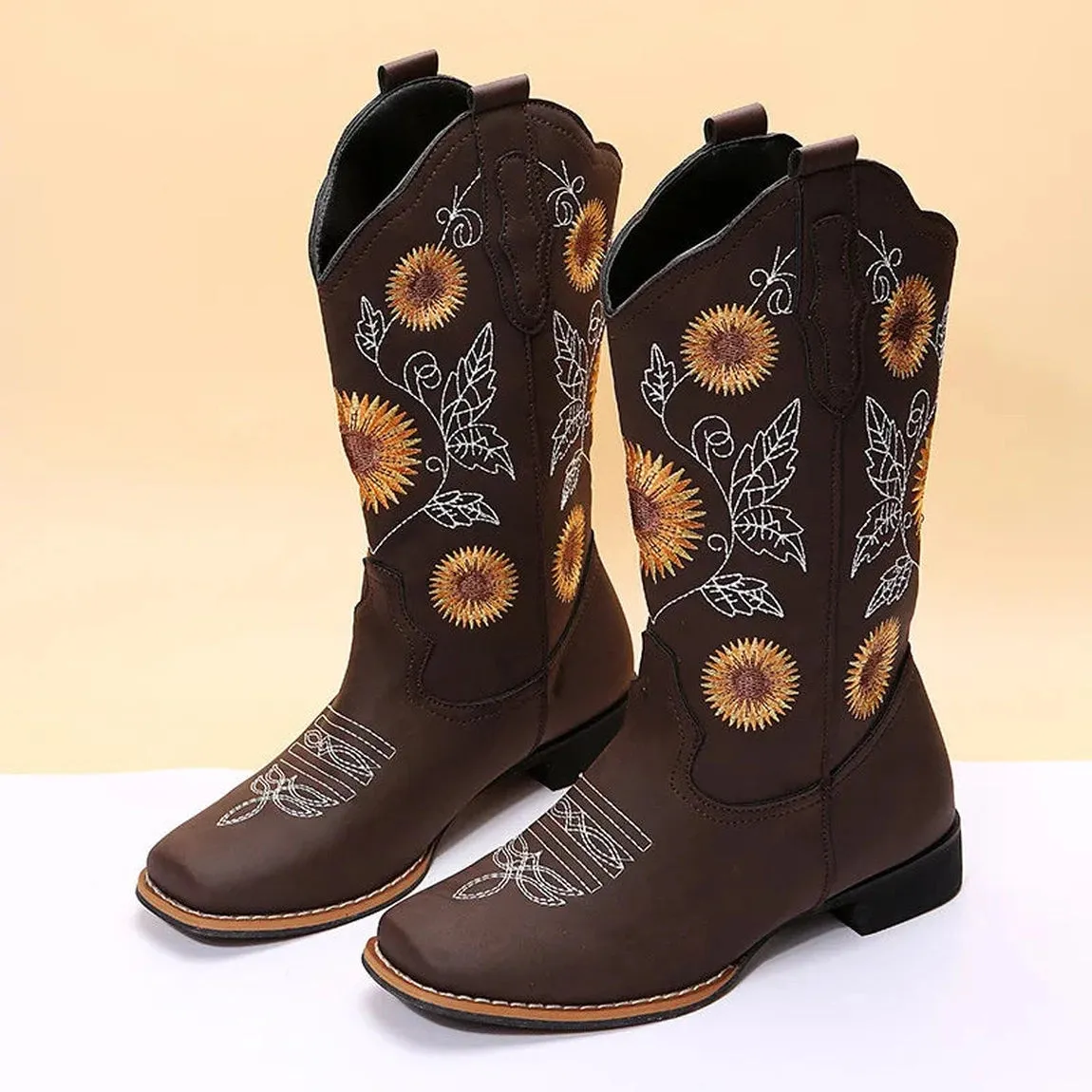 Merendy Zanjabel Low heel embroidered Western cowgirl boots