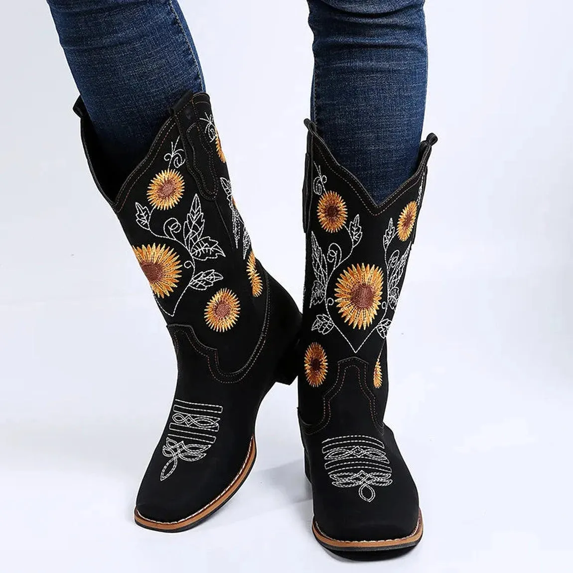 Merendy Zanjabel Low heel embroidered Western cowgirl boots