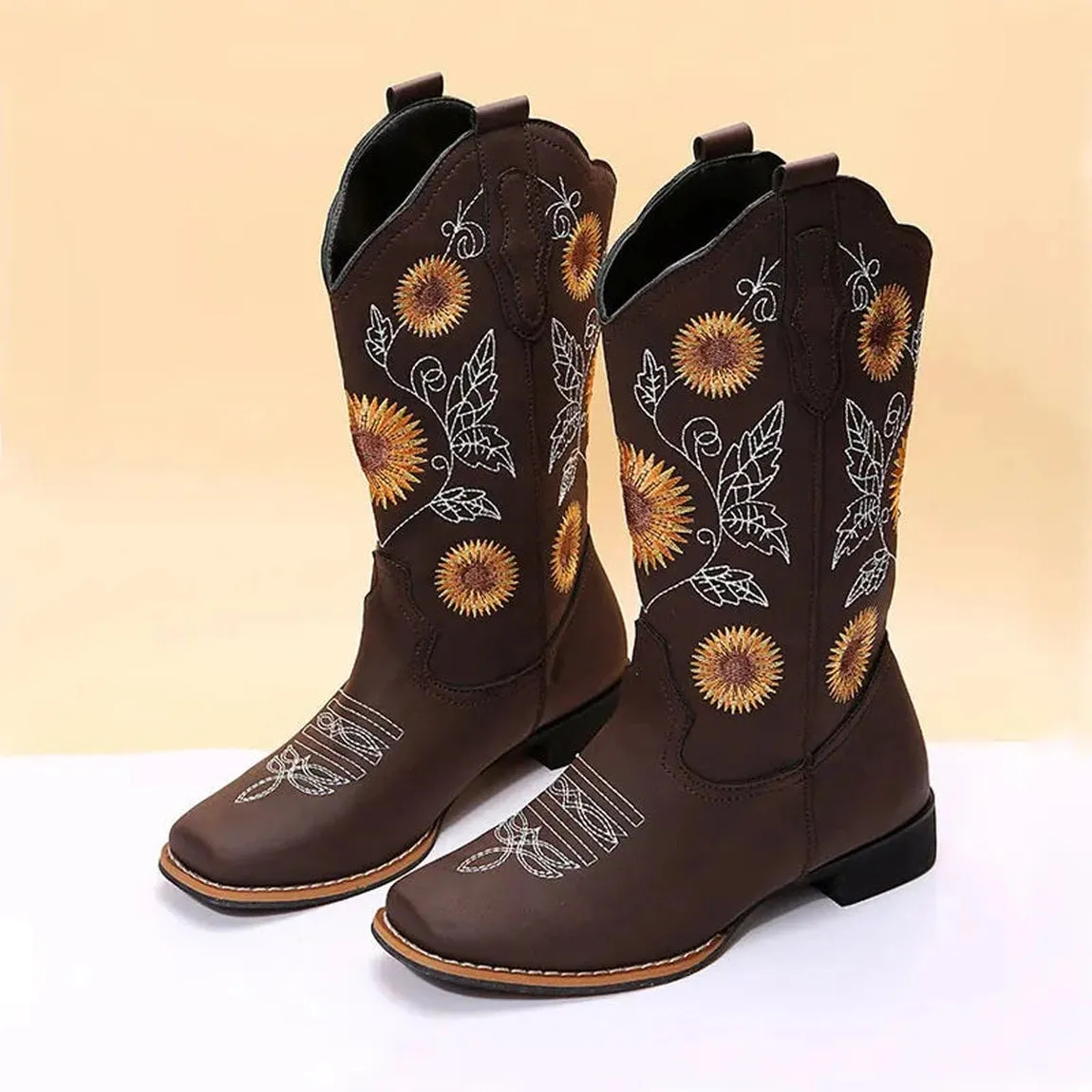 Merendy Zanjabel Low heel embroidered Western cowgirl boots