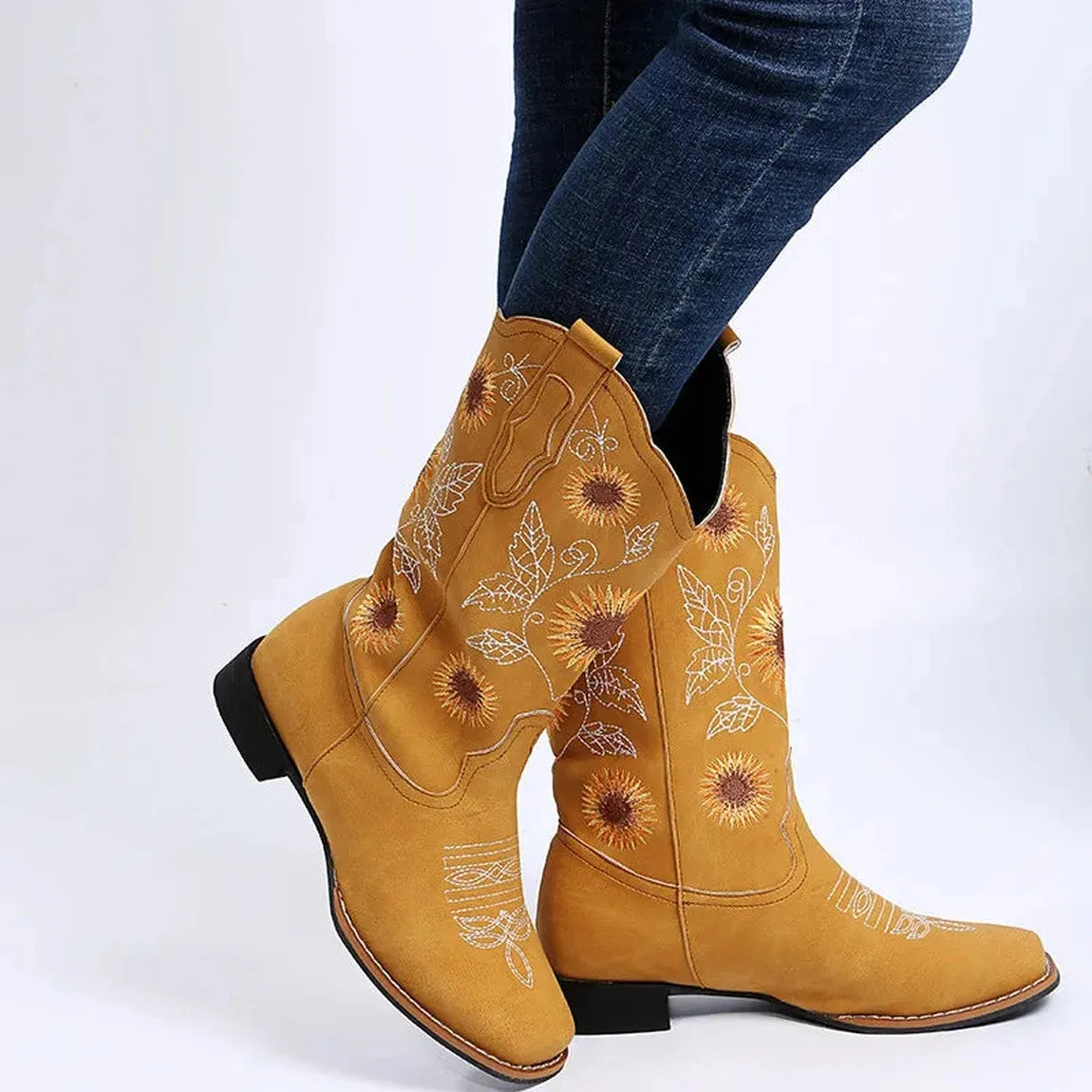 Merendy Zanjabel Low heel embroidered Western cowgirl boots
