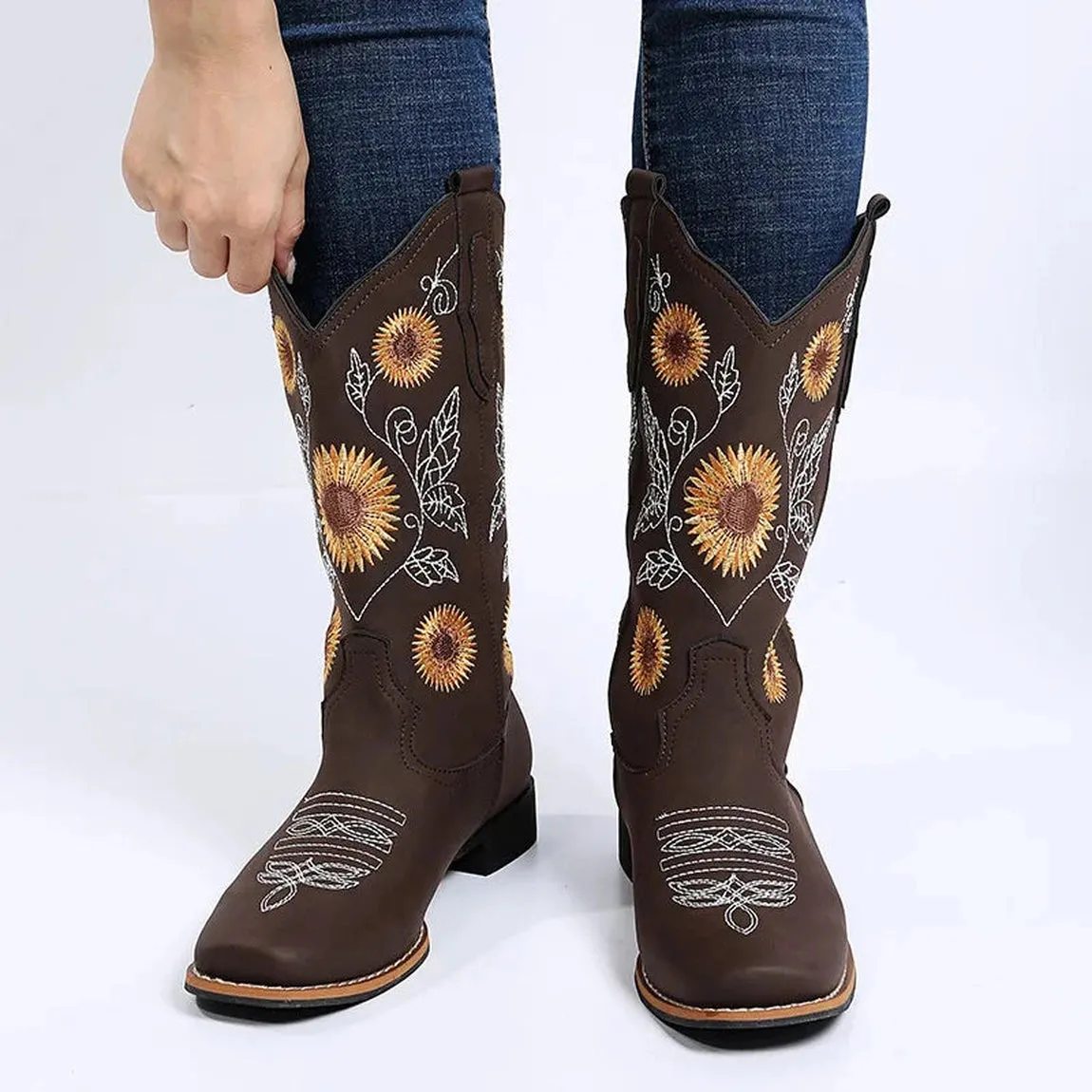 Merendy Zanjabel Low heel embroidered Western cowgirl boots