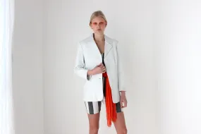 Minimal 90s White Leather Boxy Button Up Blazer Jacket