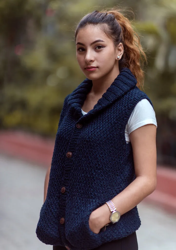 Navy Blue Honeycomb Pattern Women's Cardigan