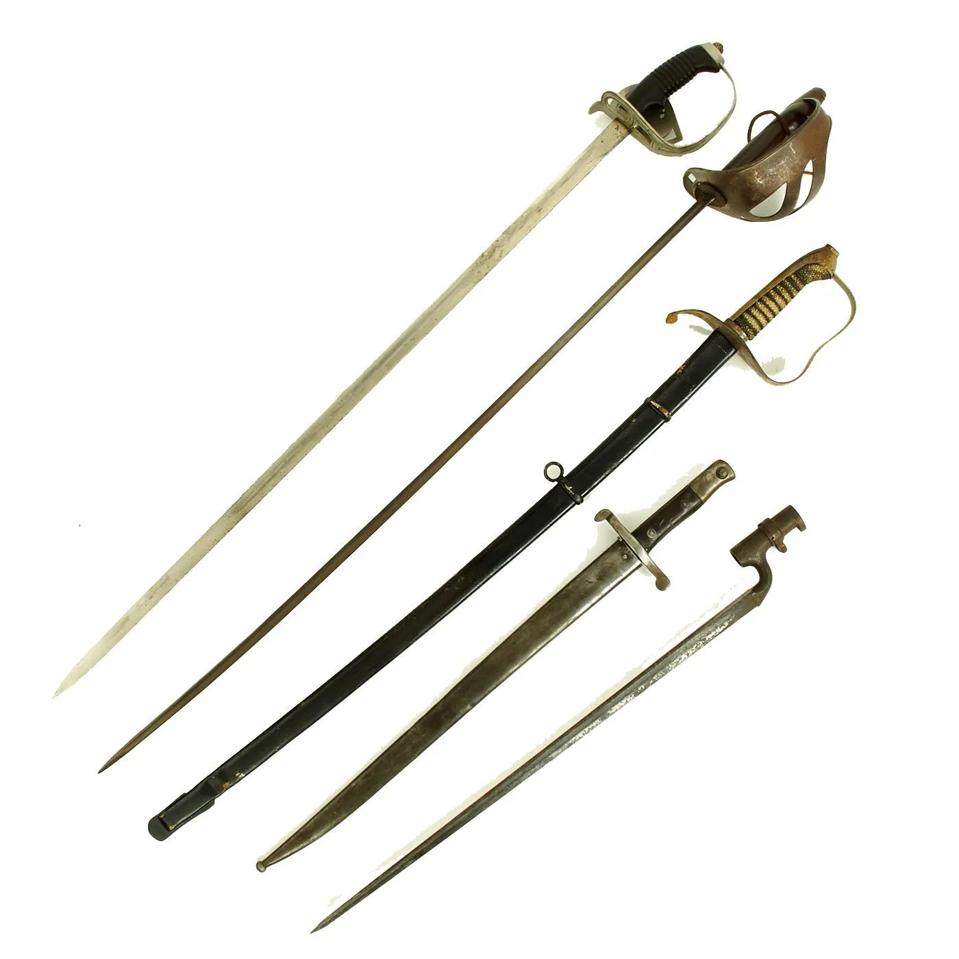 Original 19th & 20th Century Lot of 5 European Swords and Bayonets - Various Countries