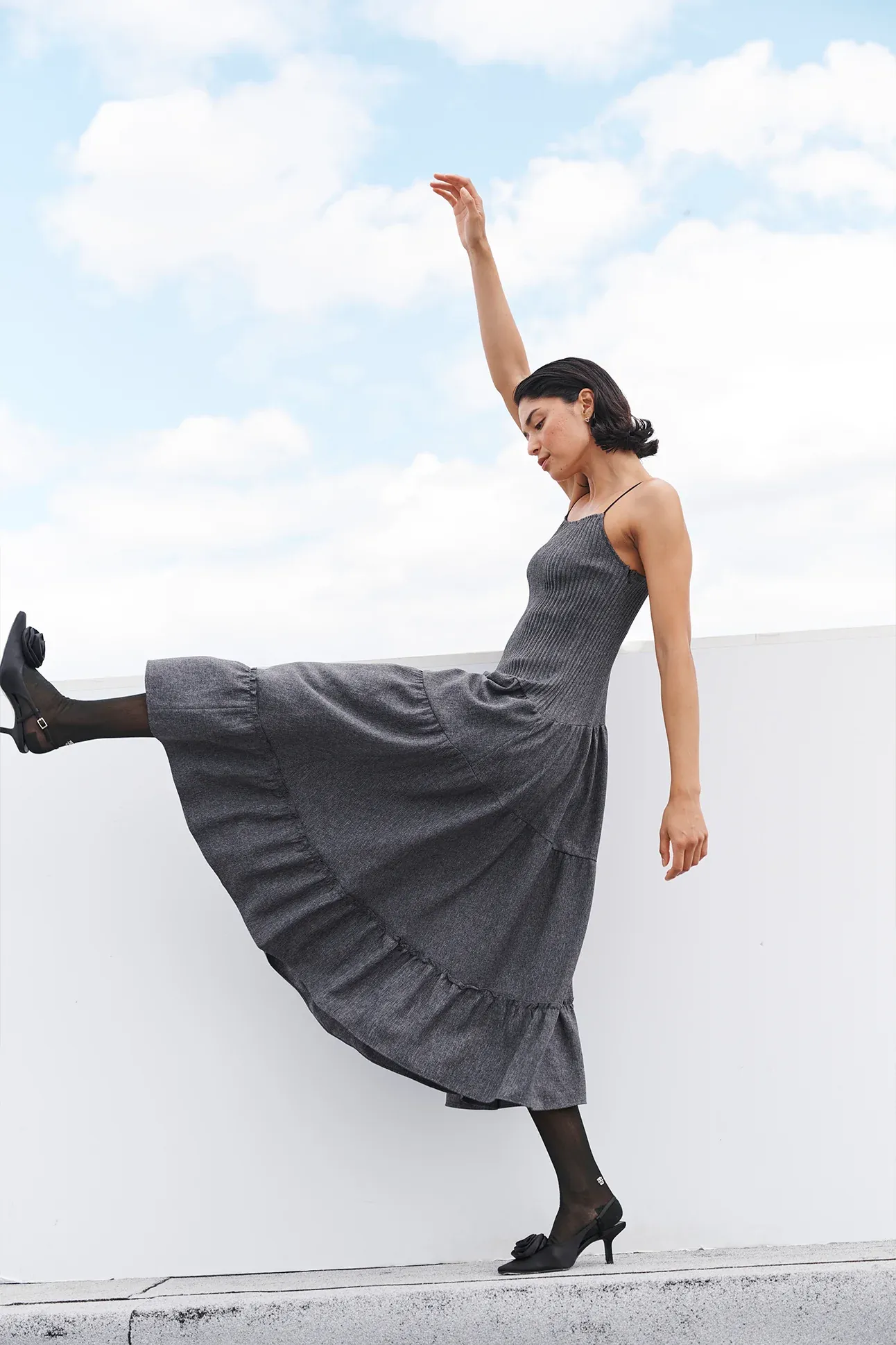 Pleated Varie Tiered Maxi Knit Dress