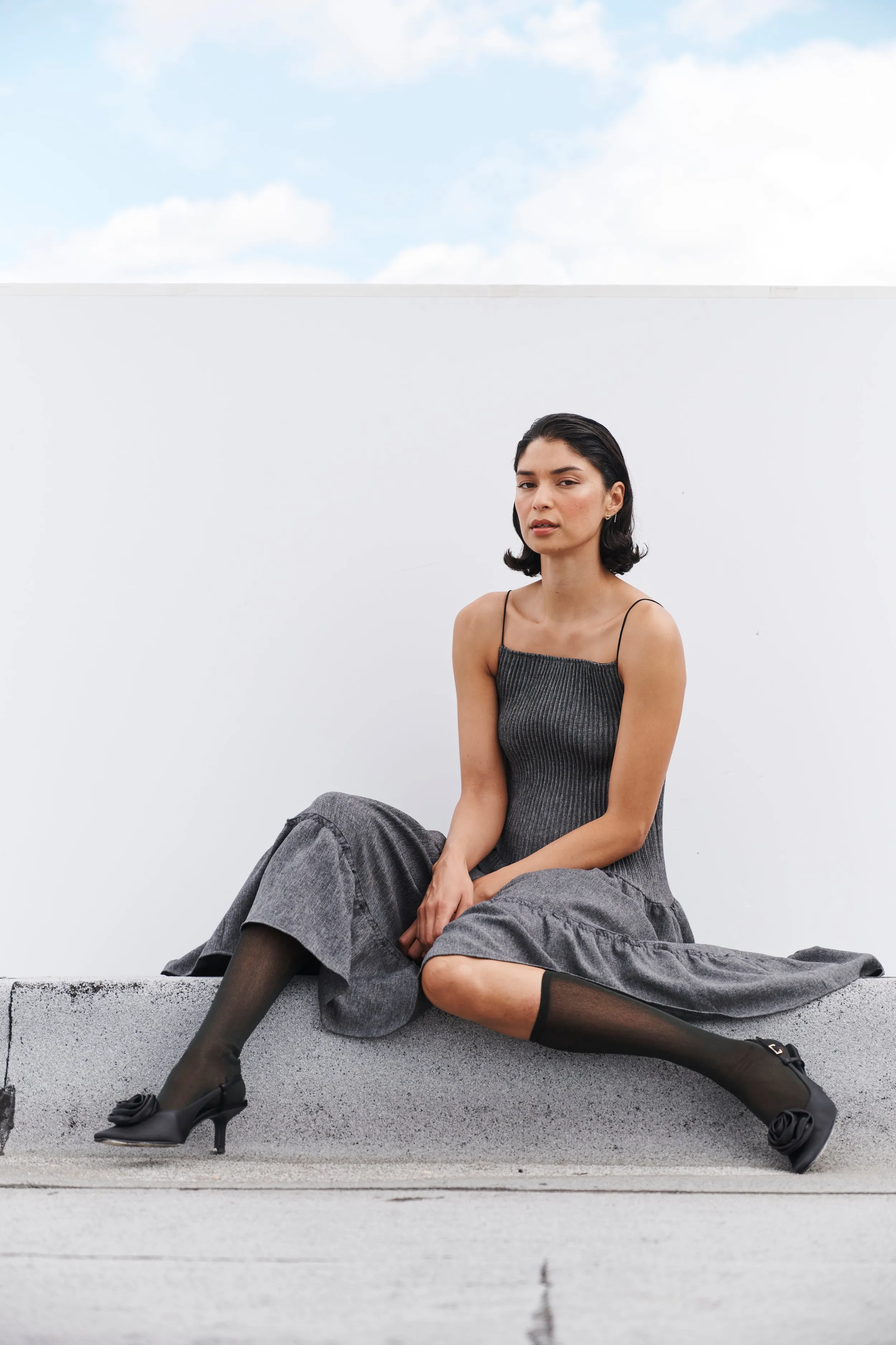 Pleated Varie Tiered Maxi Knit Dress