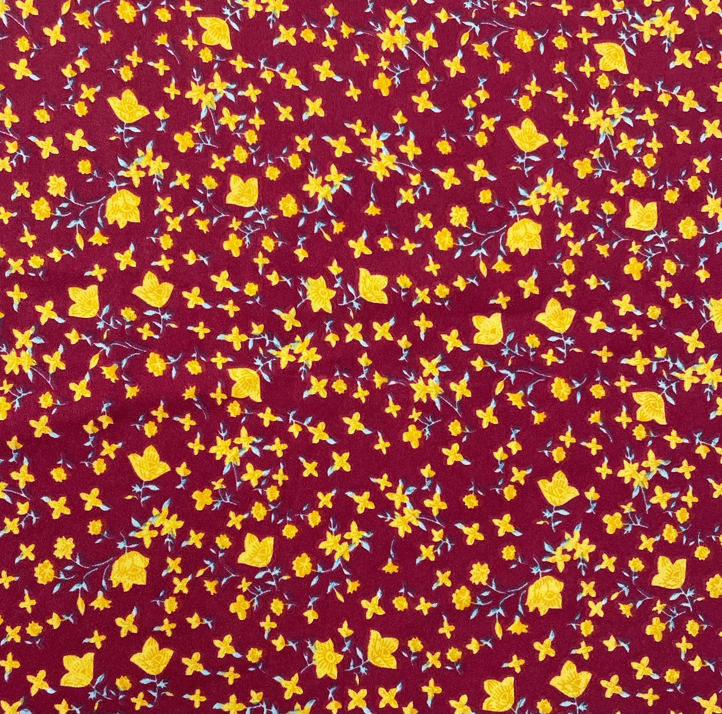 Red With Yellow Floral Crepe Fabric