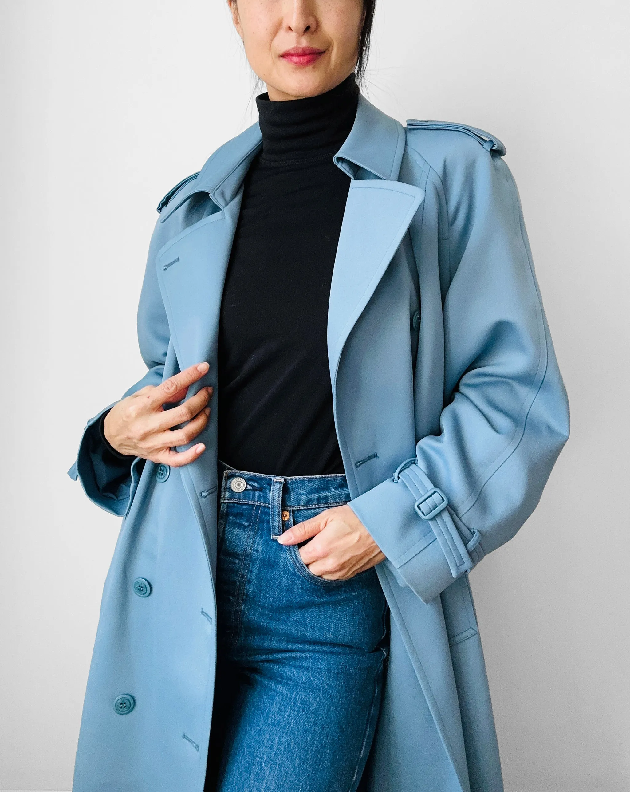 RESERVED!!! 1960s Powder Blue LONDON FOG Made in Canada Double-Breasted Belted Trench Coat - S/M/L
