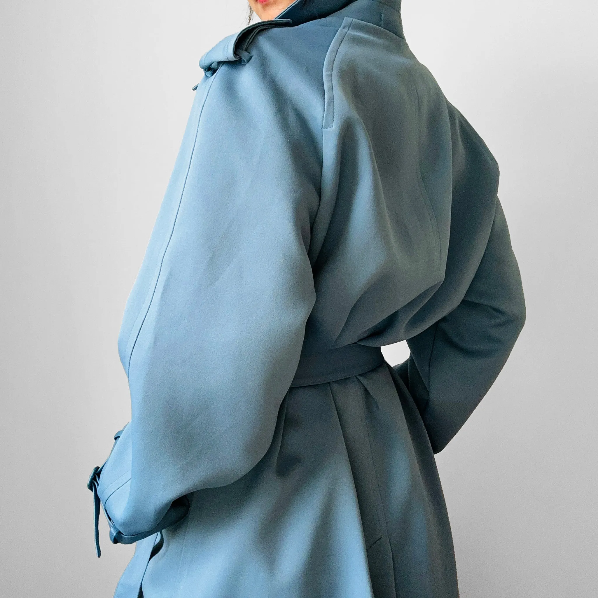 RESERVED!!! 1960s Powder Blue LONDON FOG Made in Canada Double-Breasted Belted Trench Coat - S/M/L
