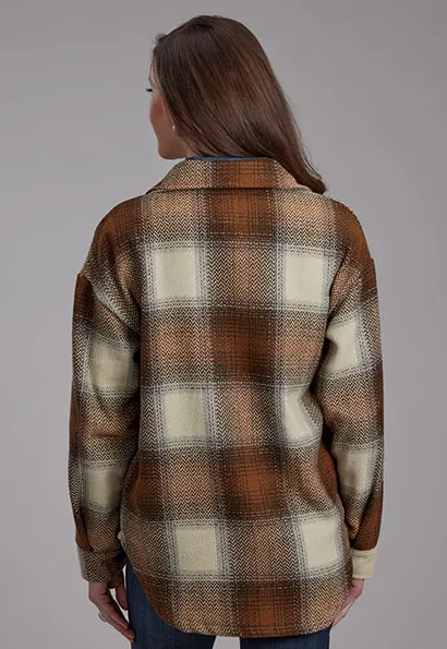 Roper Women's Brown Herringbone Woven Plaid Shirt Jacket 0119-1805BRN