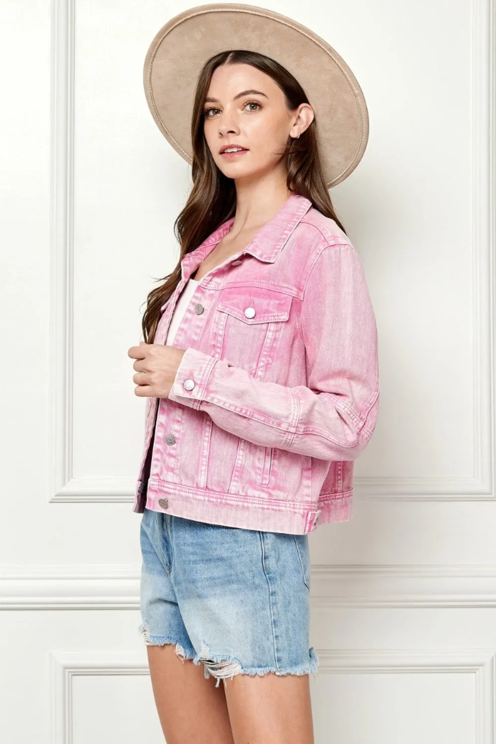 Sasha Pink Cropped Denim Jacket