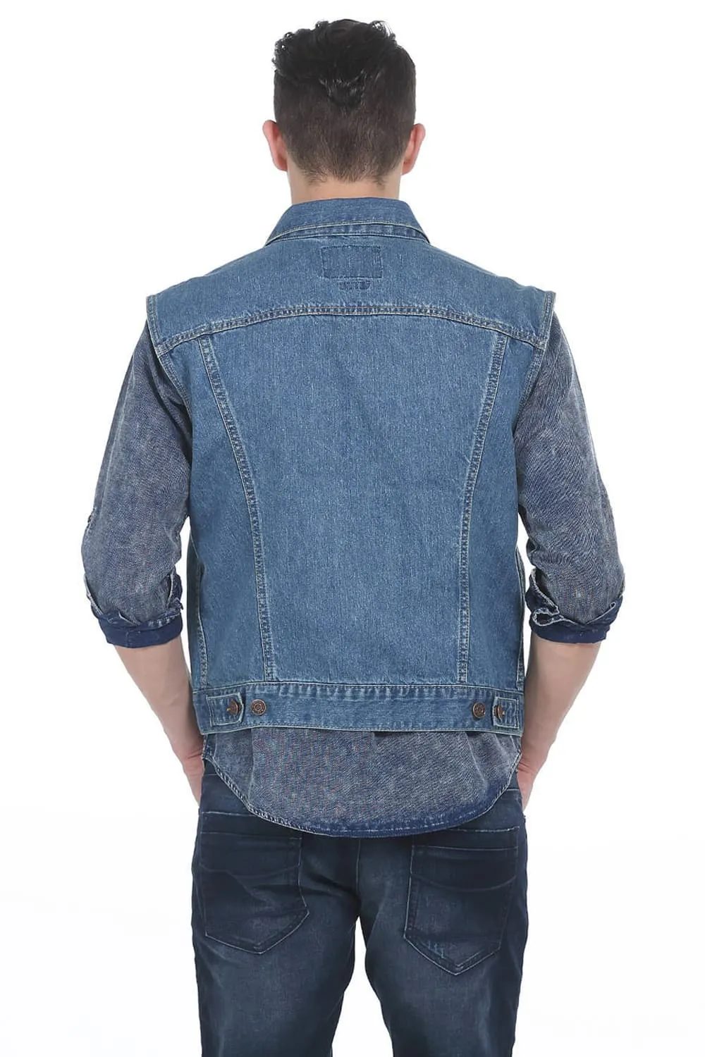 Slim Fit Denim Sleeveless Jacket