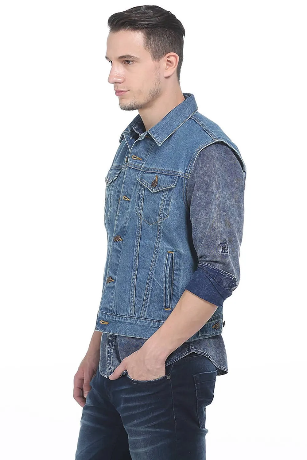 Slim Fit Denim Sleeveless Jacket