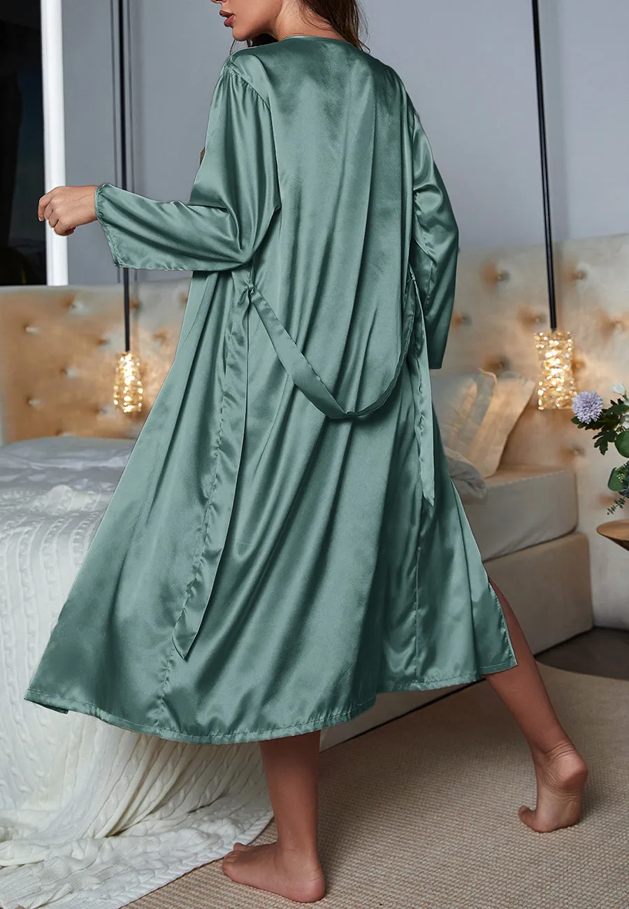 Solid Color Slip Dress and Robe Set