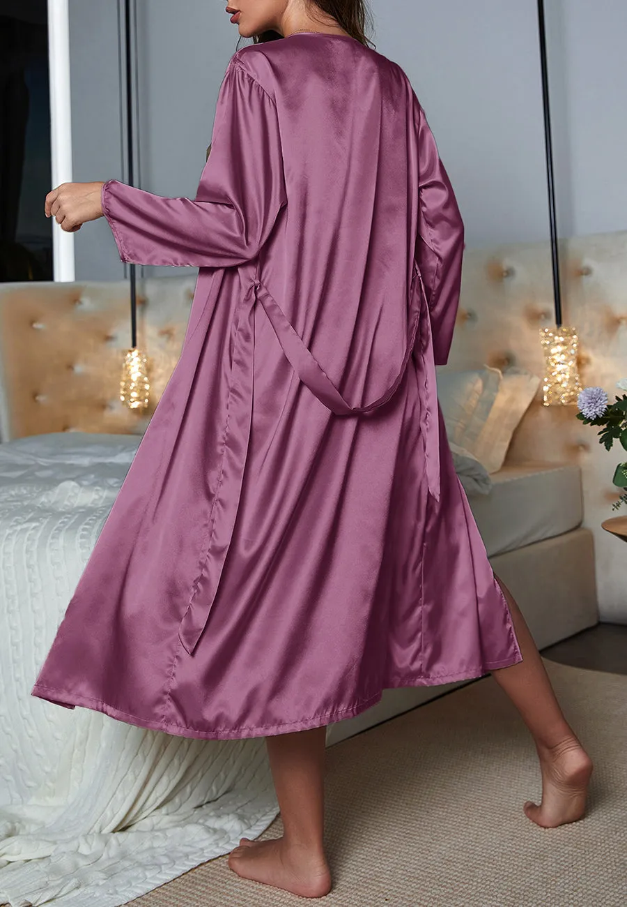 Solid Color Slip Dress and Robe Set