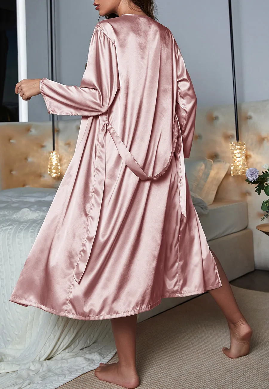 Solid Color Slip Dress and Robe Set