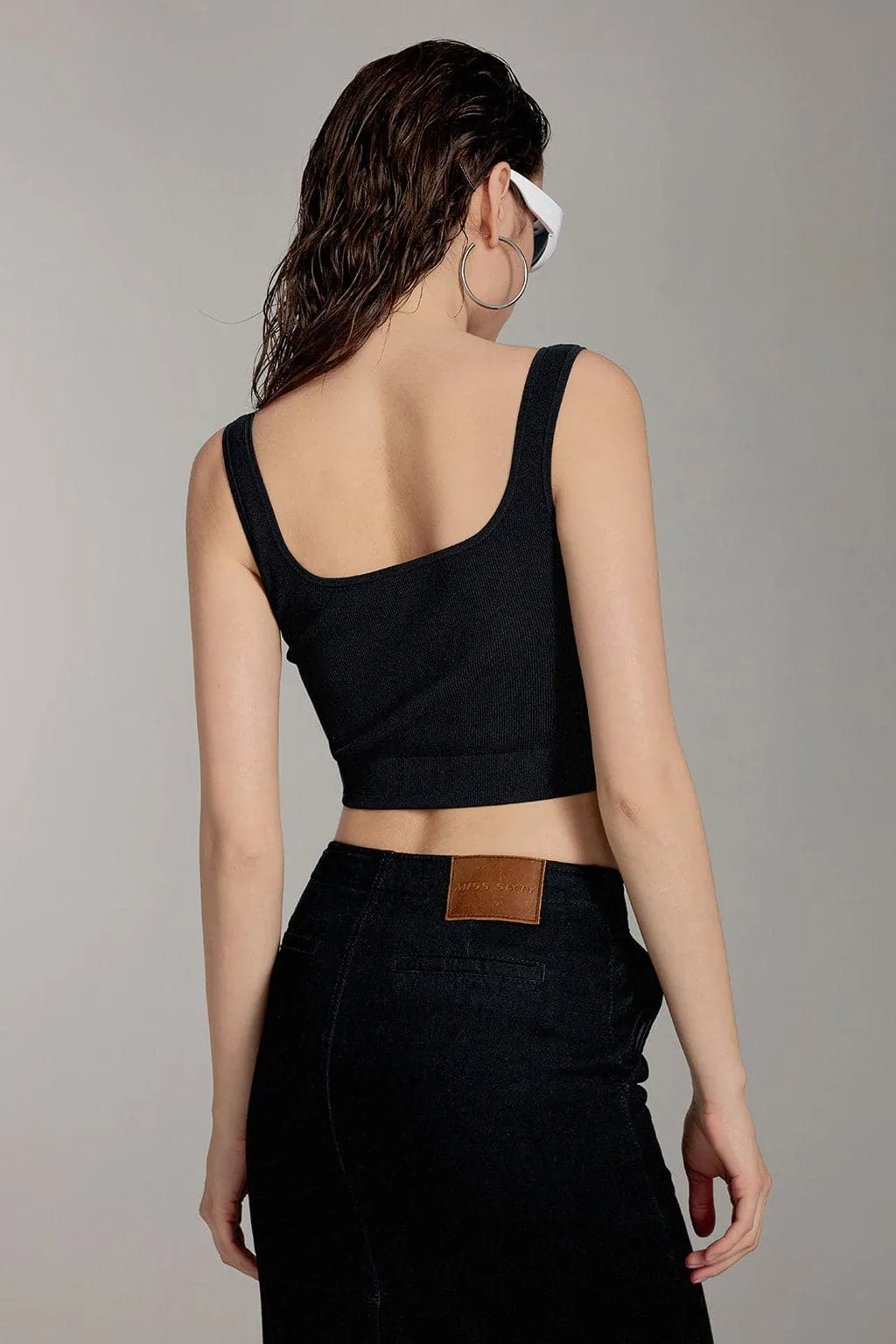 Square Neck Sleeveless Knitted Vest