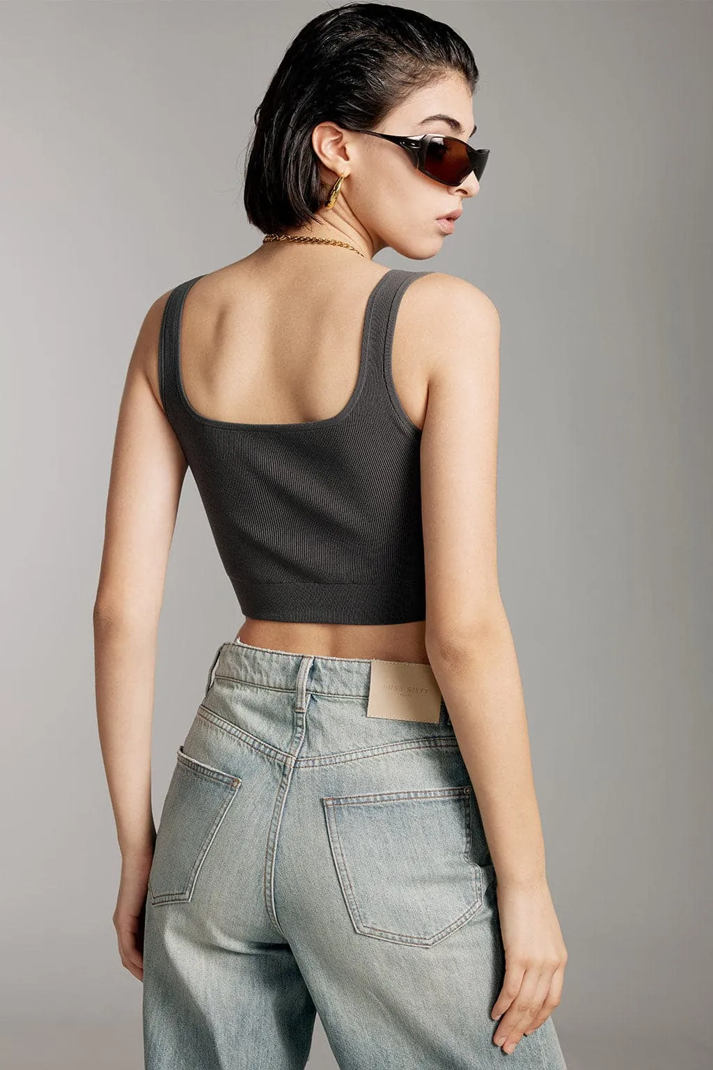 Square Neck Sleeveless Knitted Vest