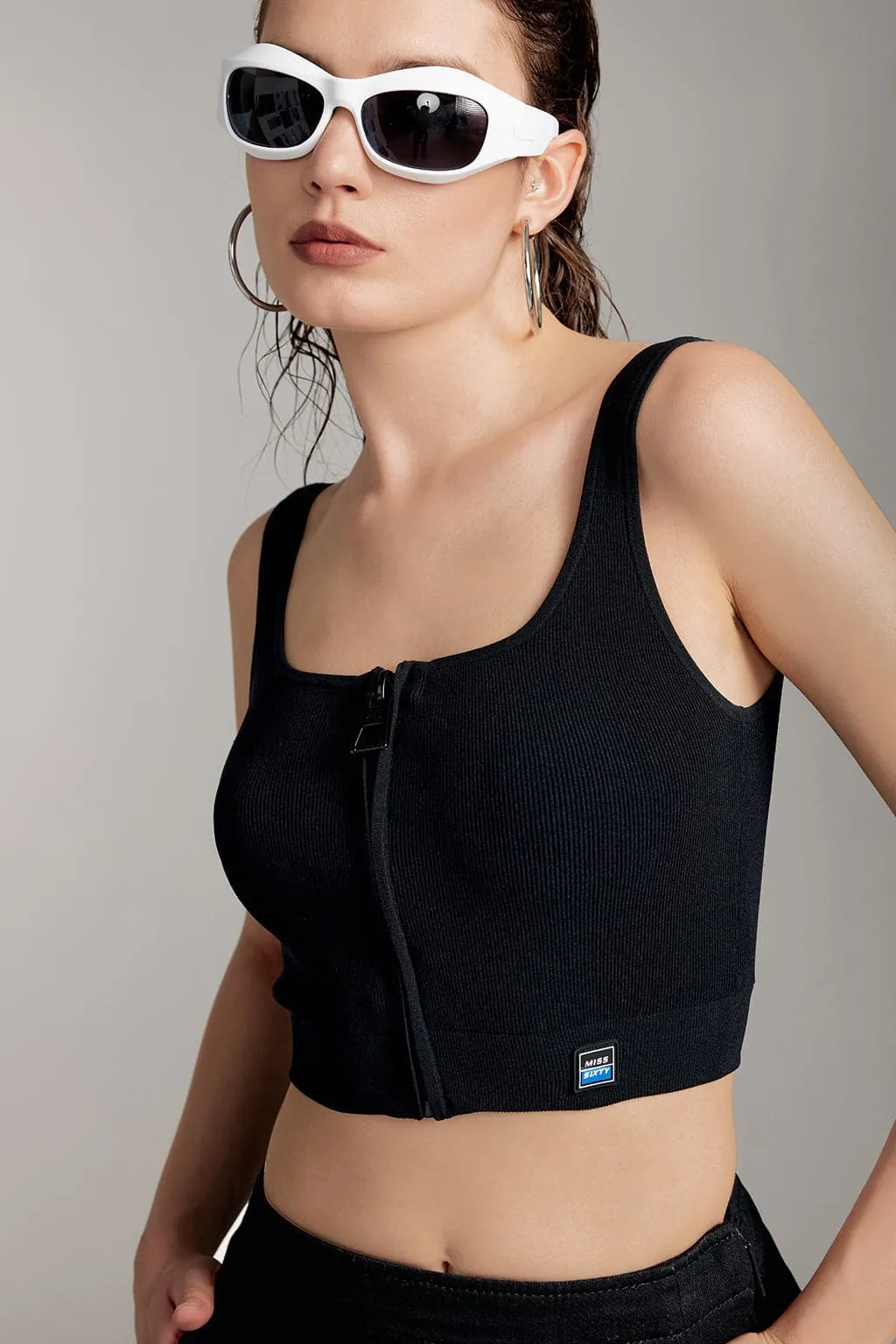 Square Neck Sleeveless Knitted Vest