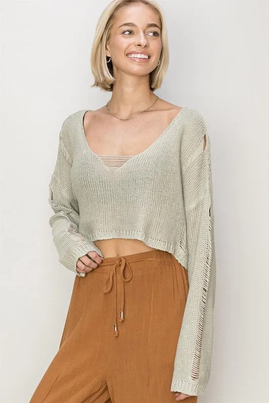 Standing Out Distressed Sweater Crop Top