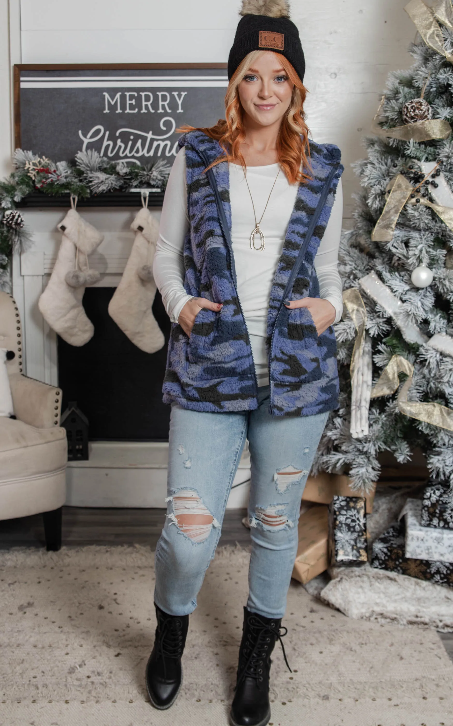 Teddy Bear Navy Sherpa Vest - Final Sale