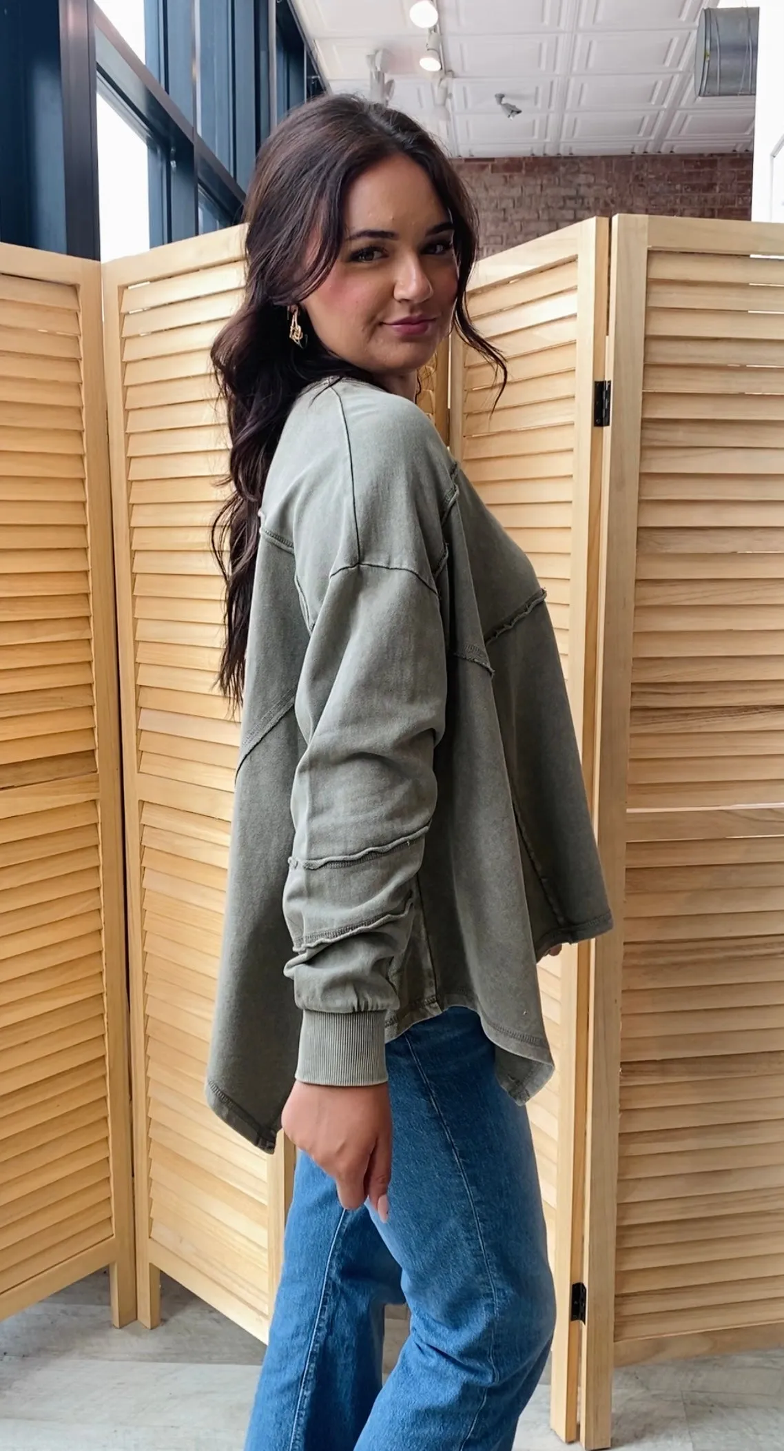 Terry Knit V-Neck Top | Ash
