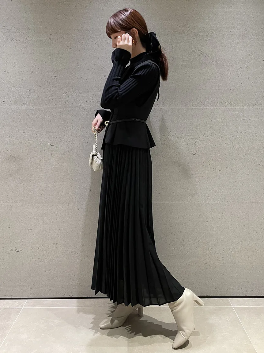 tweed docking pleated skirt with belt
