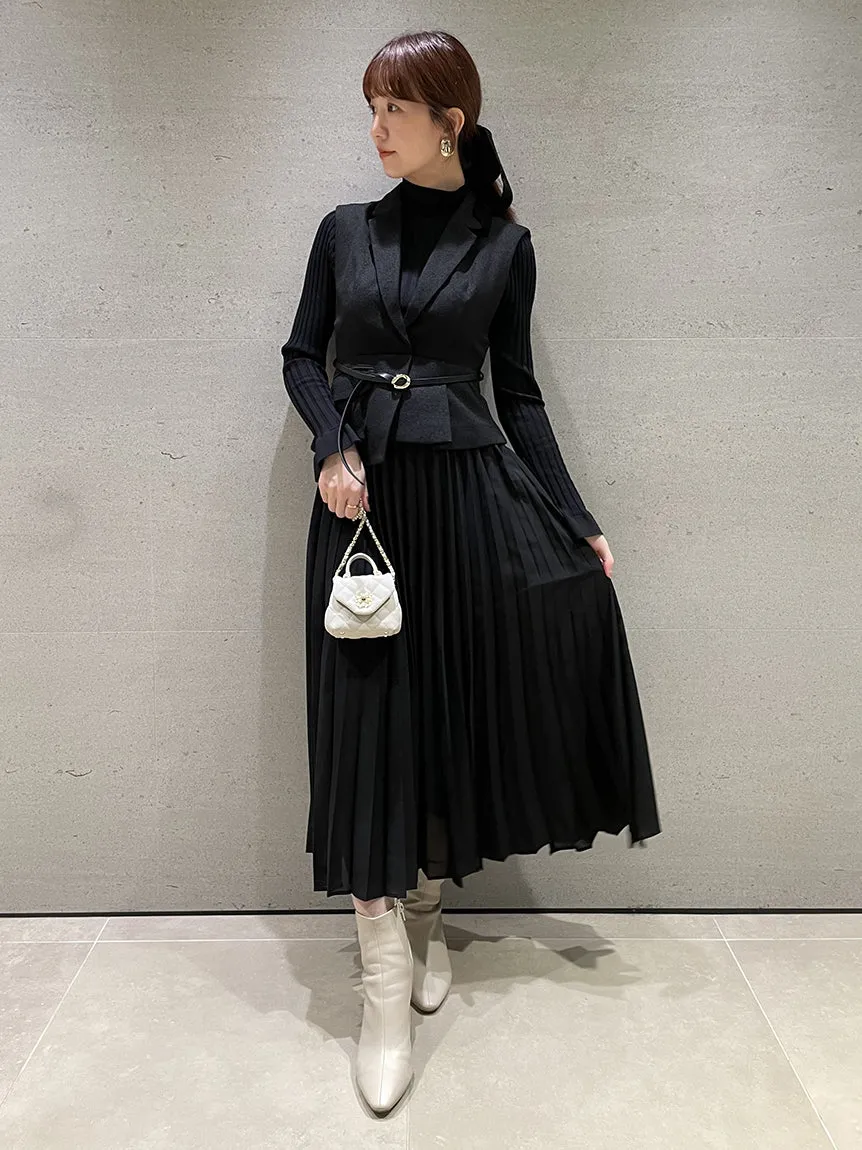 tweed docking pleated skirt with belt