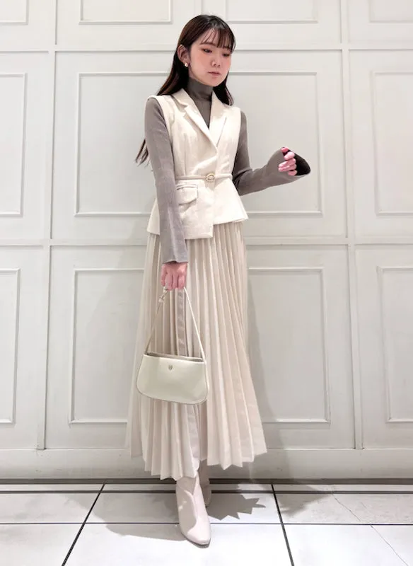 tweed docking pleated skirt with belt