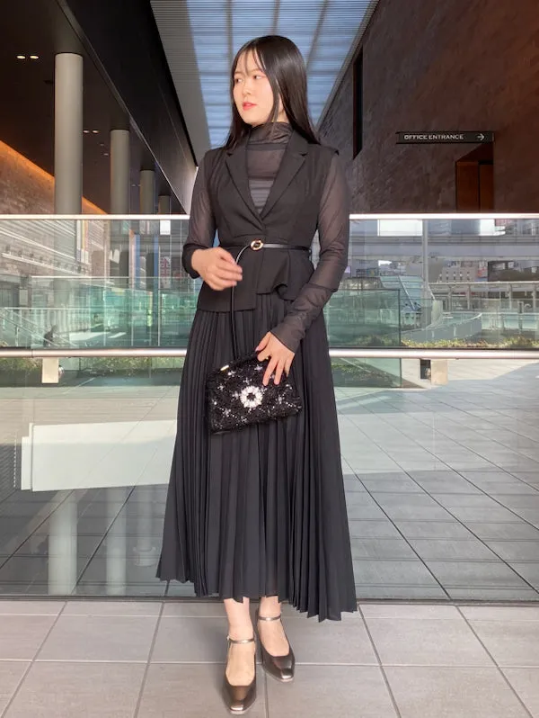 tweed docking pleated skirt with belt