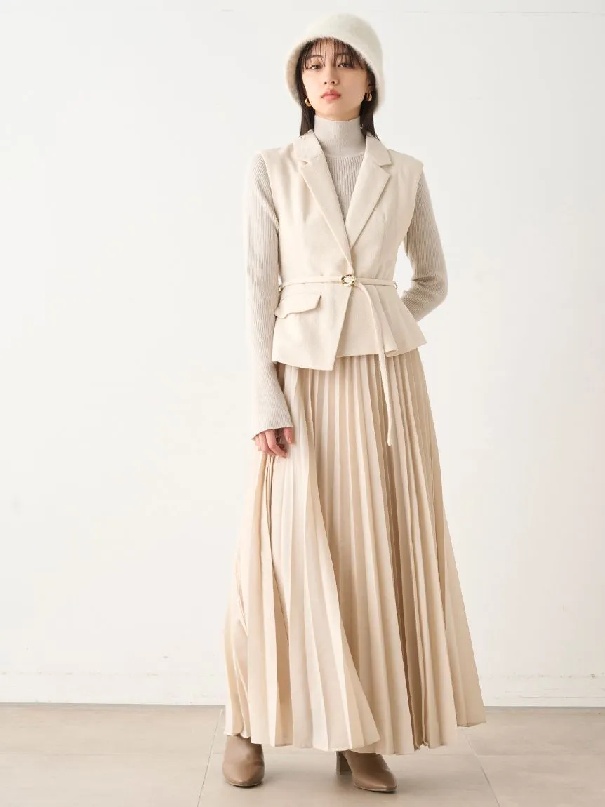 tweed docking pleated skirt with belt